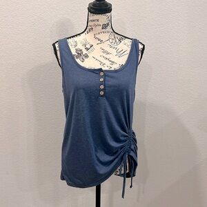 Denim Blue Tank with Side Tie Ruching